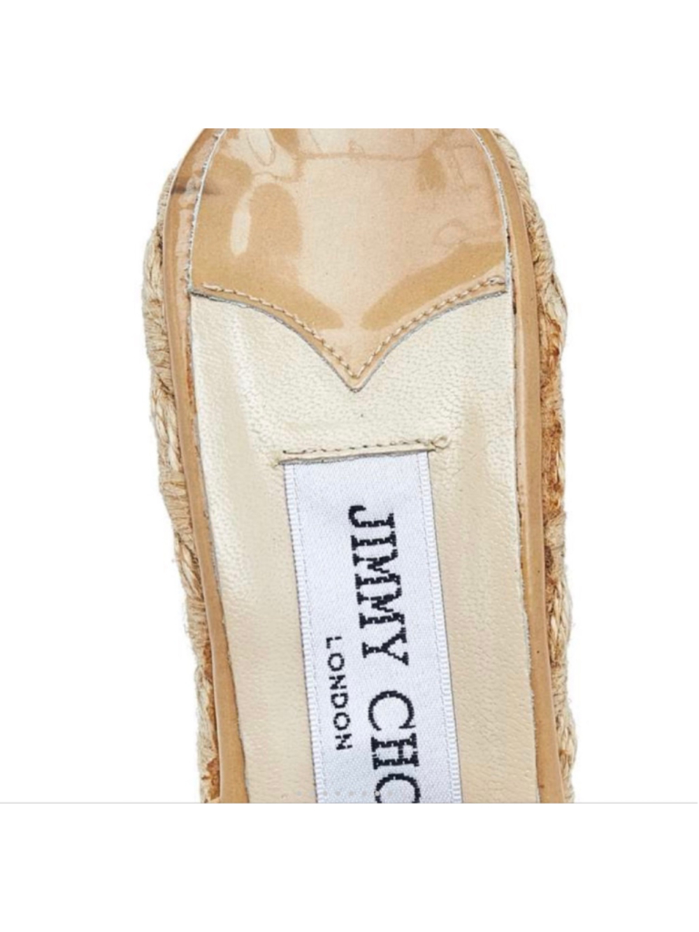 EUC Jimmy Choo Beige Patent Leather Espadrille Wedges Size 39/9 - Picture 6 of 6